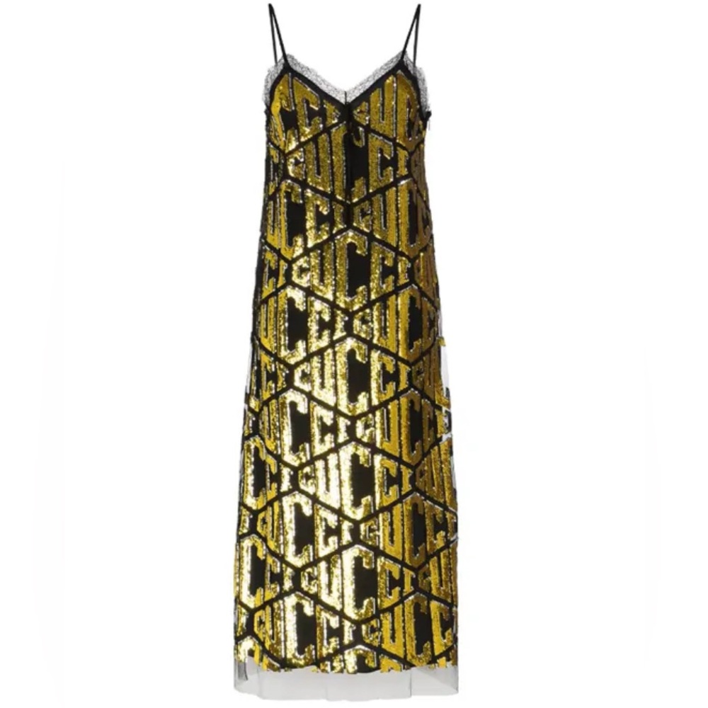 Gucci Black and Gold strapless sequin dress